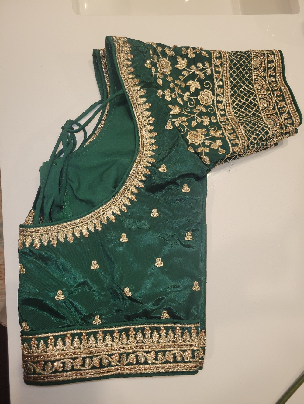 Embroidered Green Silk Blend Women's Blouse
